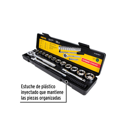 Juego de 16 herramientas 1/2" std para mecánico, Pretul - 21172